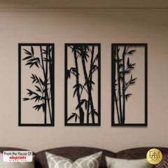 Bamboo Triptych (Set of 3) — Laser-Cut Metal Wall Art · Draft