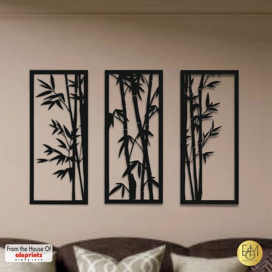 Bamboo Triptych (Set of 3) — Laser-Cut Metal Wall Art · Draft