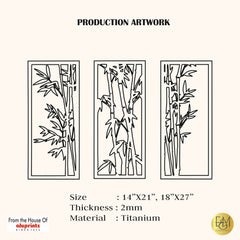Bamboo Triptych (Set of 3) — Laser-Cut Metal Wall Art · Draft